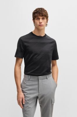  Mercerized-cotton T-shirt with two-tone jacquard, Black