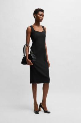 Bodycon midi-length dress in stretch material, Black