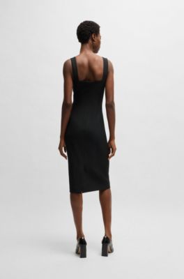 Bodycon midi-length dress in stretch material, Black