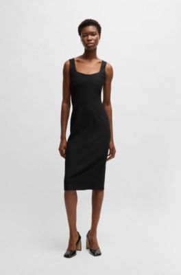 Bodycon midi-length dress in stretch material, Black
