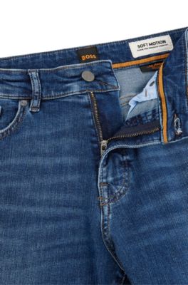 Maine Regular-fit jeans in blue soft-motion denim, Dark Blue