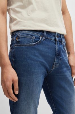 Maine Regular-fit jeans in blue soft-motion denim, Dark Blue