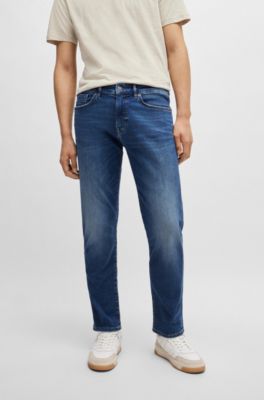 Maine Regular-fit jeans in blue soft-motion denim, Dark Blue