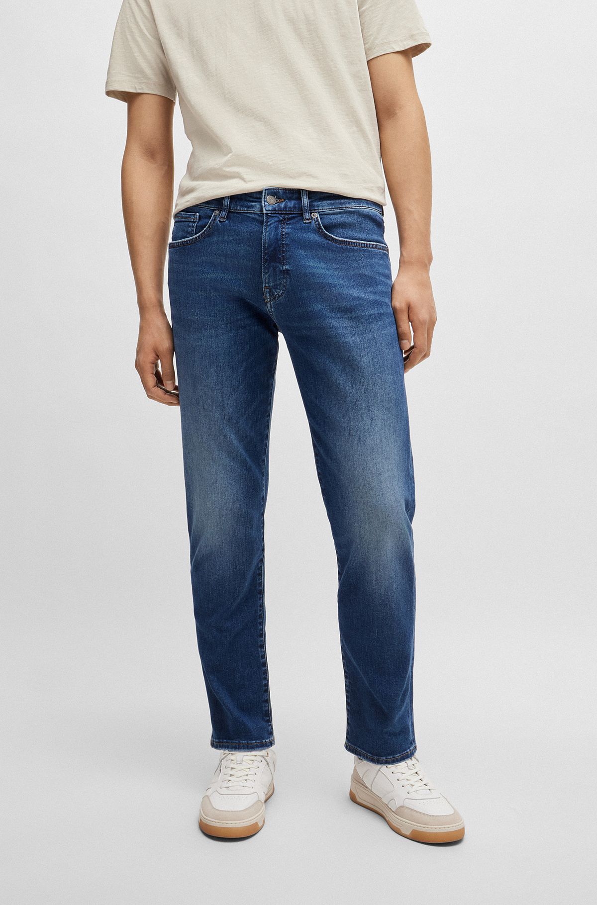 Regular-fit jeans in blue soft-motion denim, Dark Blue