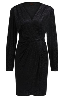 Hugo Boss Wrap Dress In Burnout Jersey In Black