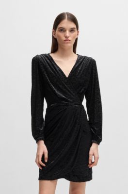 Vestido cruzado en punto desgastado, Negro