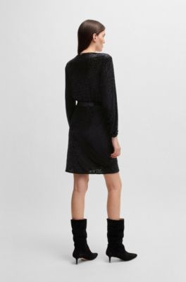 Vestido cruzado en punto desgastado, Negro