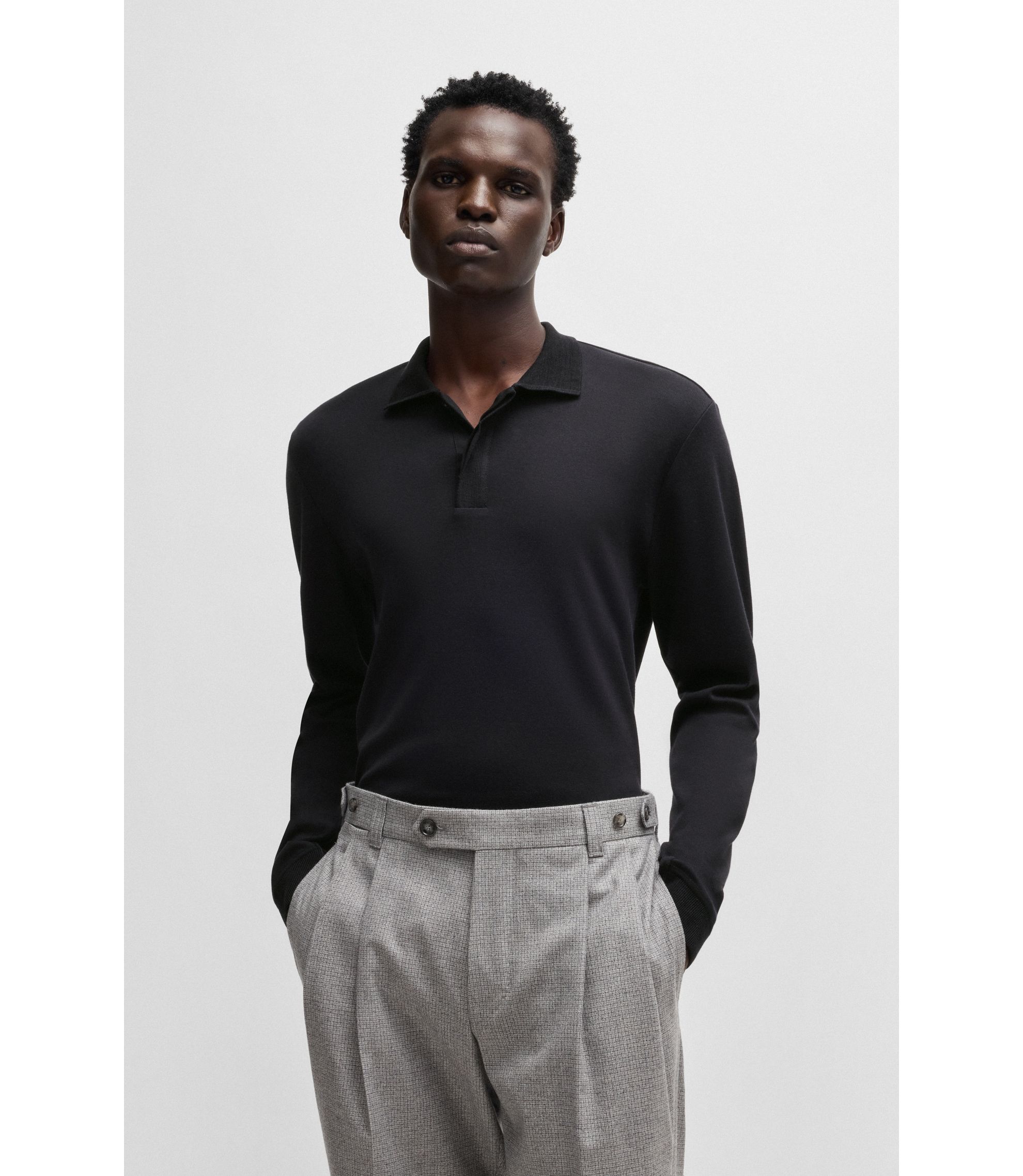 BOSS Regular-fit polo shirt in cotton and cashmere Black