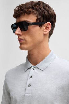 Polo shirt in cotton and silk with corduroy effect, Light Grey