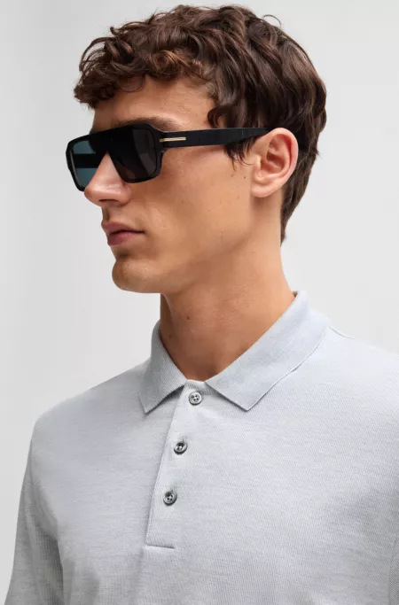 Polo shirt in cotton and silk with corduroy effect