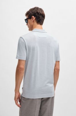 Polo shirt in cotton and silk with corduroy effect, Light Grey