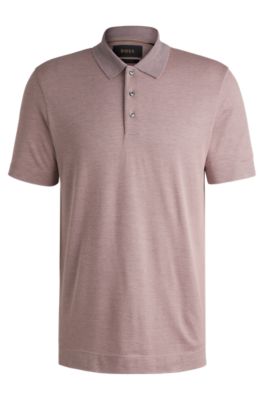 Hugo Boss Polo Shirt In Cotton And Silk With Corduroy Effect In Light Pink