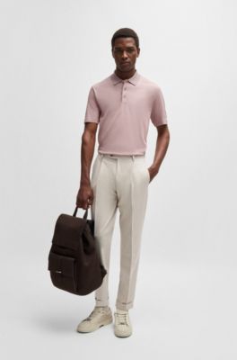 Polo en coton et soie effet velours c&ocirc;tel&eacute;, Rose clair