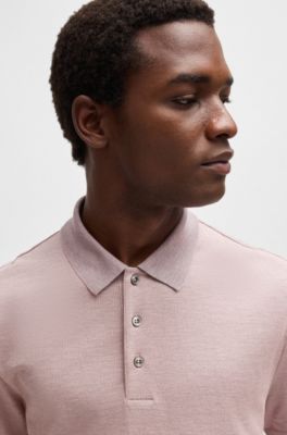 Polo en coton et soie effet velours c&ocirc;tel&eacute;, Rose clair
