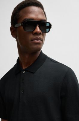 Polo de algod&oacute;n y lana en jacquard de espiga, Negro