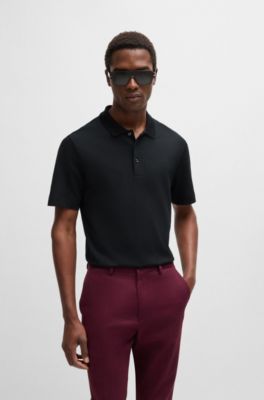 Polo de algod&oacute;n y lana en jacquard de espiga, Negro