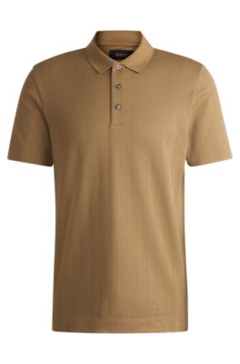 BOSS Herringbone jacquard polo shirt in cotton and wool Beige