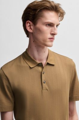 Polo de algod&oacute;n y lana en jacquard de espiga, Beige