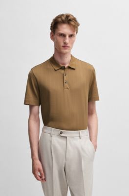 Polo de algod&oacute;n y lana en jacquard de espiga, Beige