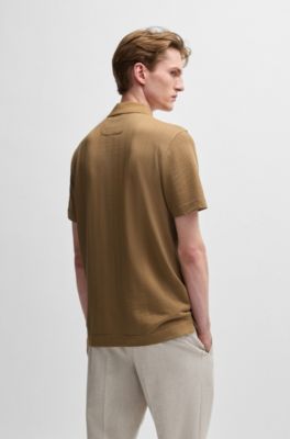 Polo de algod&oacute;n y lana en jacquard de espiga, Beige