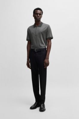 Zip-placket polo shirt in cotton and silk, Grey