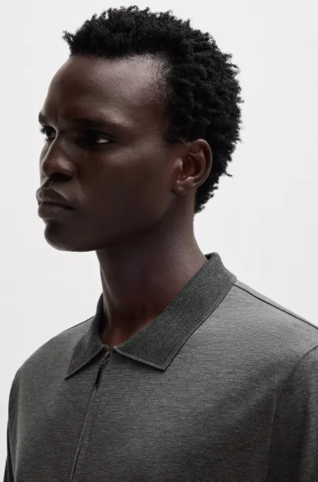 Zip-placket polo shirt in cotton and silk