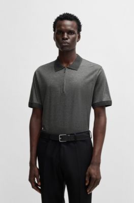 Zip-placket polo shirt cotton and silk