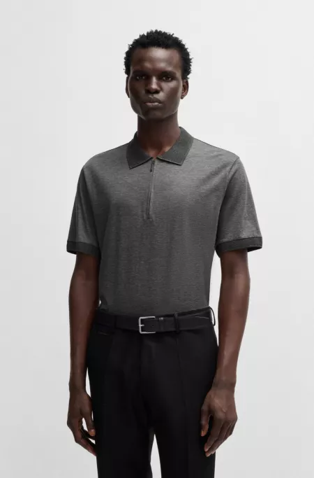 Zip-placket polo shirt in cotton and silk