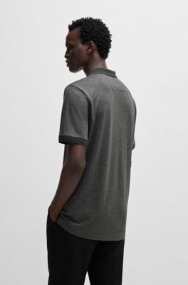 Zip-placket polo shirt in cotton and silk, Grey