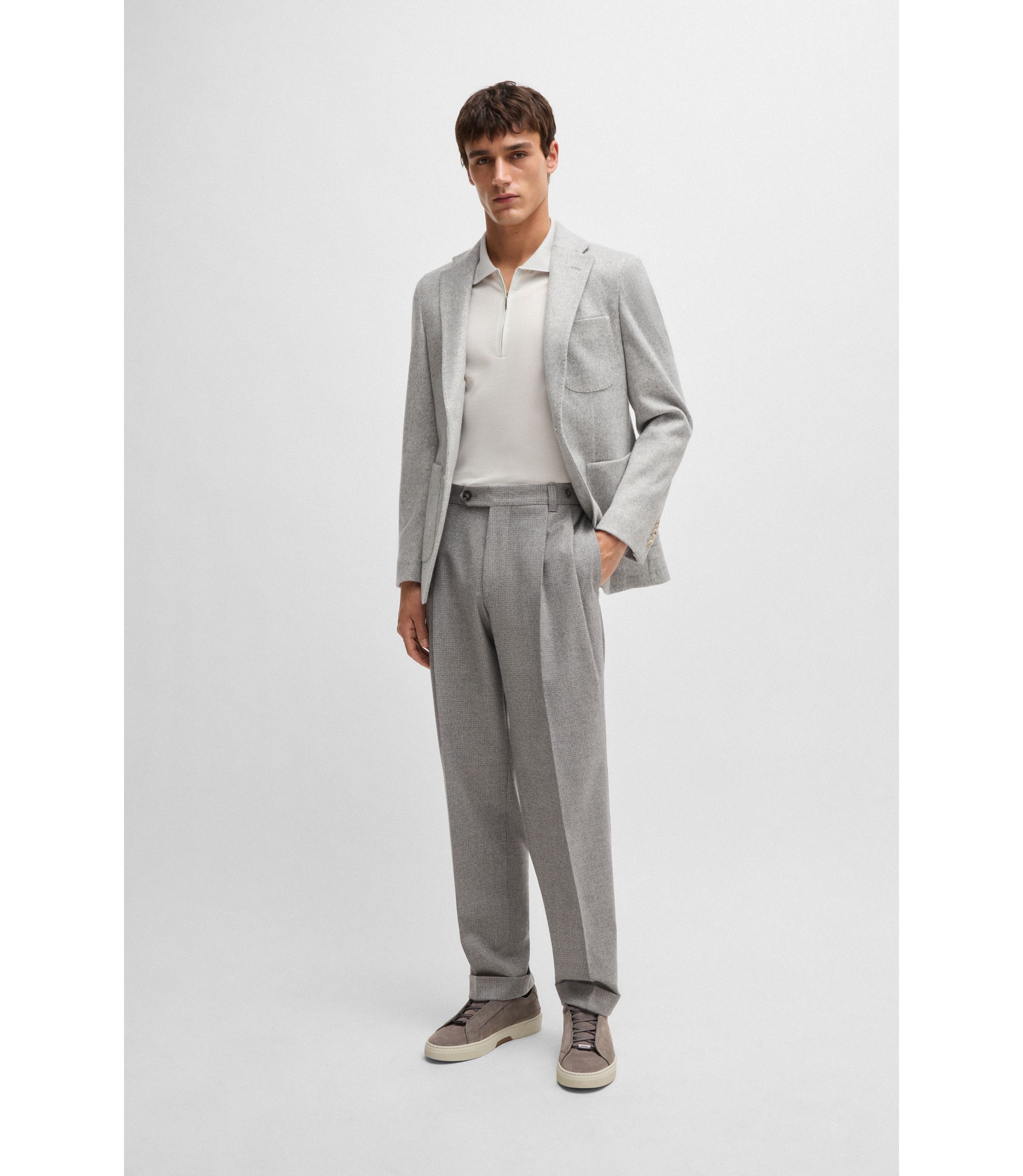 BOSS - Zip-placket polo shirt in cotton and silk - White