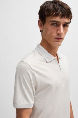 Polo de algod&oacute;n y seda con tapeta de cremallera, Blanco