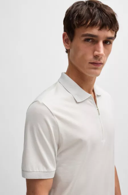 Zip-placket polo shirt in cotton and silk