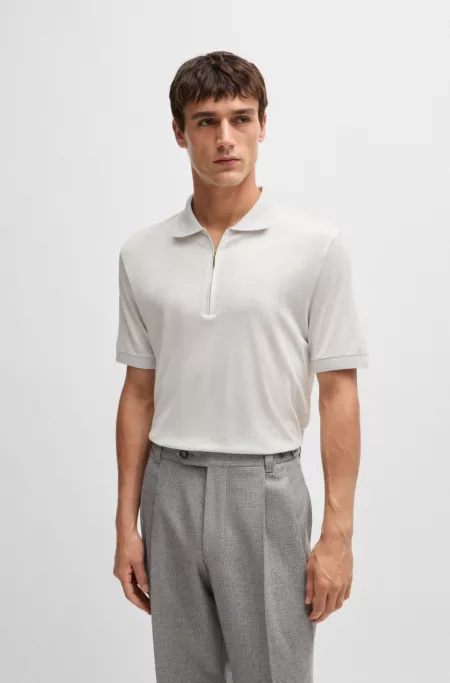 Zip-placket polo shirt in cotton and silk