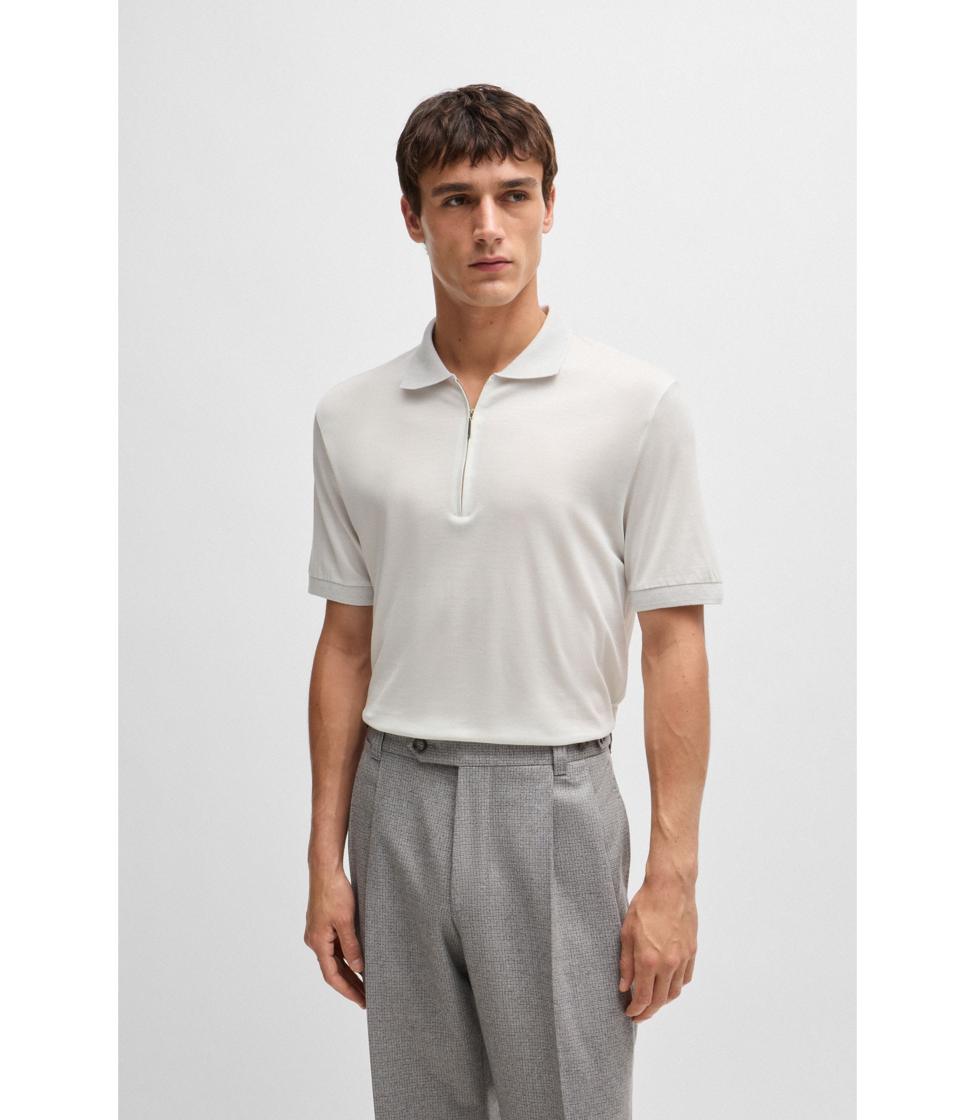 BOSS ポロ シャツ L BOSS - Structured-cotton polo shirt with zip neck - Dark Blue