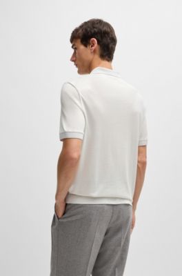 Polo de algod&oacute;n y seda con tapeta de cremallera, Blanco