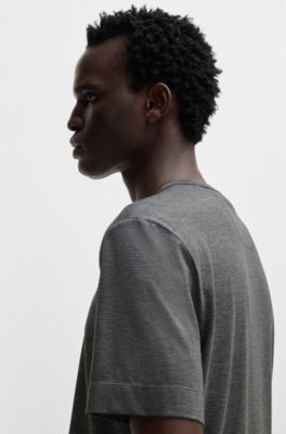 Fineline-stripe T-shirt in cotton and silk, Grey