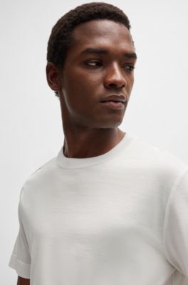 Fineline-stripe T-shirt in cotton and silk, White