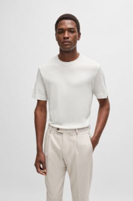 Fineline-stripe T-shirt in cotton and silk, White