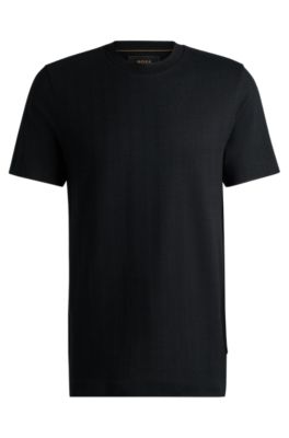 Herringbone regular-fit T-shirt in cotton and wool, Black