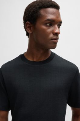 Herringbone regular-fit T-shirt in cotton and wool, Black