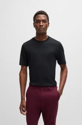 Herringbone regular-fit T-shirt in cotton and wool, Black