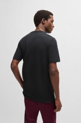 Herringbone regular-fit T-shirt in cotton and wool, Black