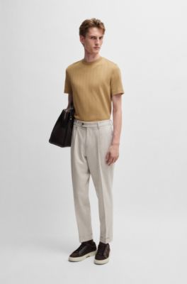 Herringbone regular-fit T-shirt in cotton and wool, Beige