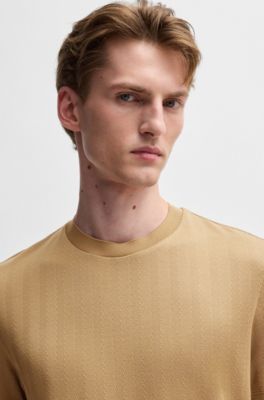 Herringbone regular-fit T-shirt in cotton and wool, Beige