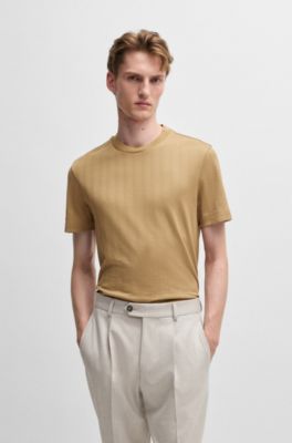 Herringbone regular-fit T-shirt in cotton and wool, Beige