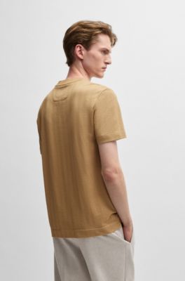 Herringbone regular-fit T-shirt in cotton and wool, Beige