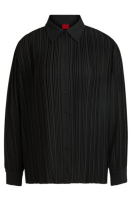 Hugo Boss Regular-fit Blouse In Pliss Crepe In Black