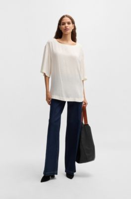 Relaxed-fit blouse with contrast stitching, White