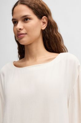 Relaxed-fit blouse with contrast stitching, White