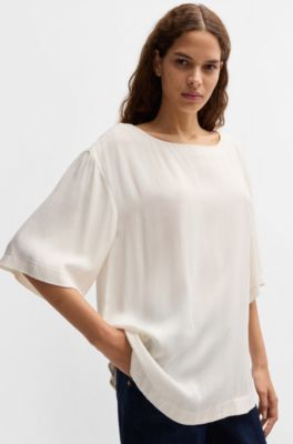 Relaxed-fit blouse with contrast stitching, White